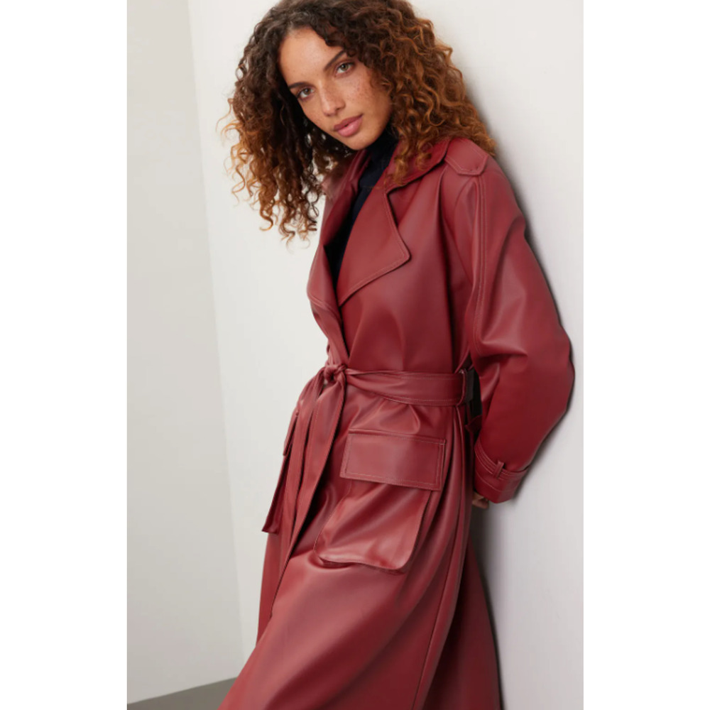 ASHLEY PARK x RTR Long Faux Leather Jacket in Red